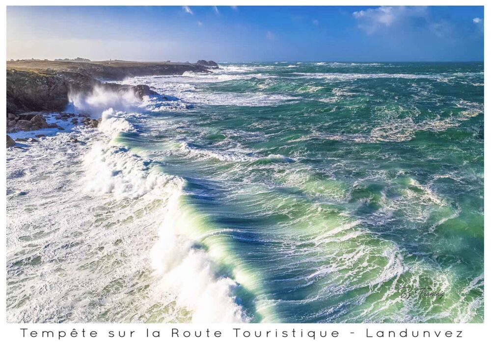 Tempête, route touristique, Landunvez, Bretagne, Finbistère, France, Europe, vague,embruns